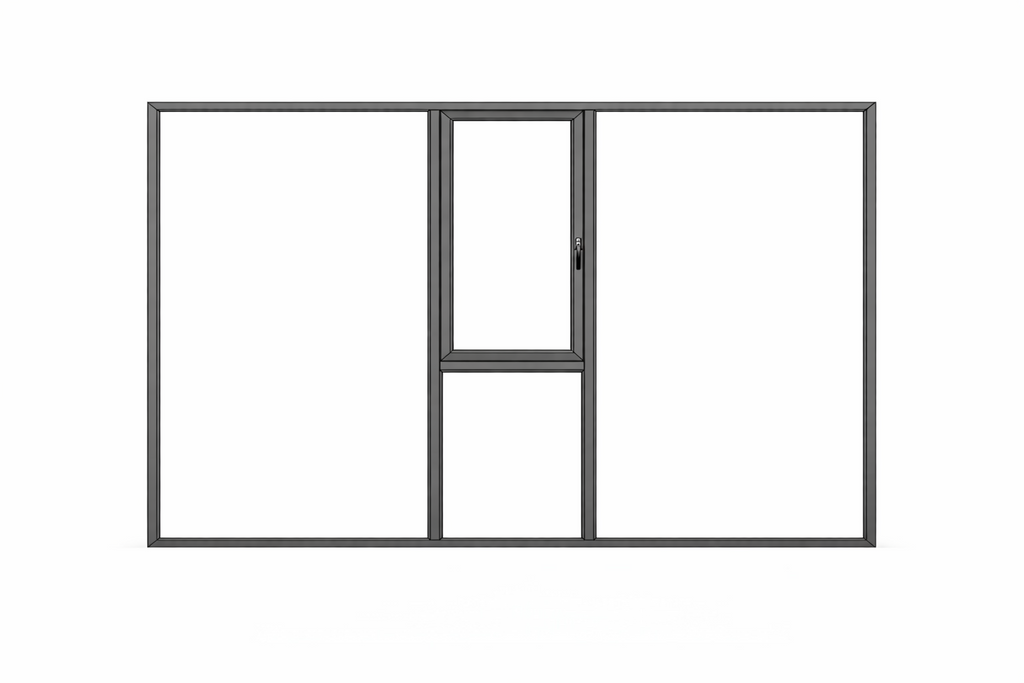Tilt-and-Turn Window with fixed side panels and central inward tilt-and-turn opening section