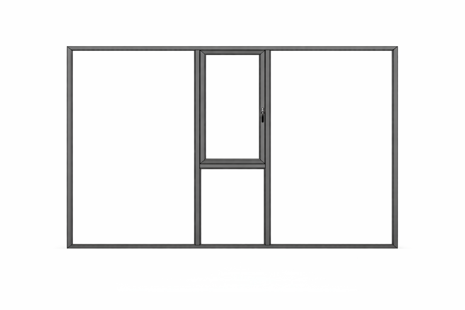Tilt-and-Turn Window with fixed side panels and central inward tilt-and-turn opening section