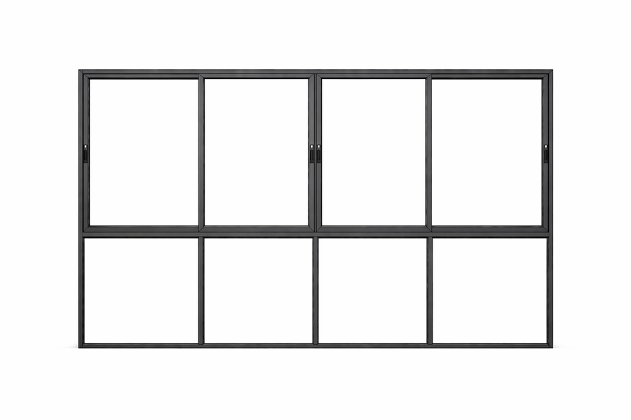 Eight-pane dark-framed window in a four-column arrangement