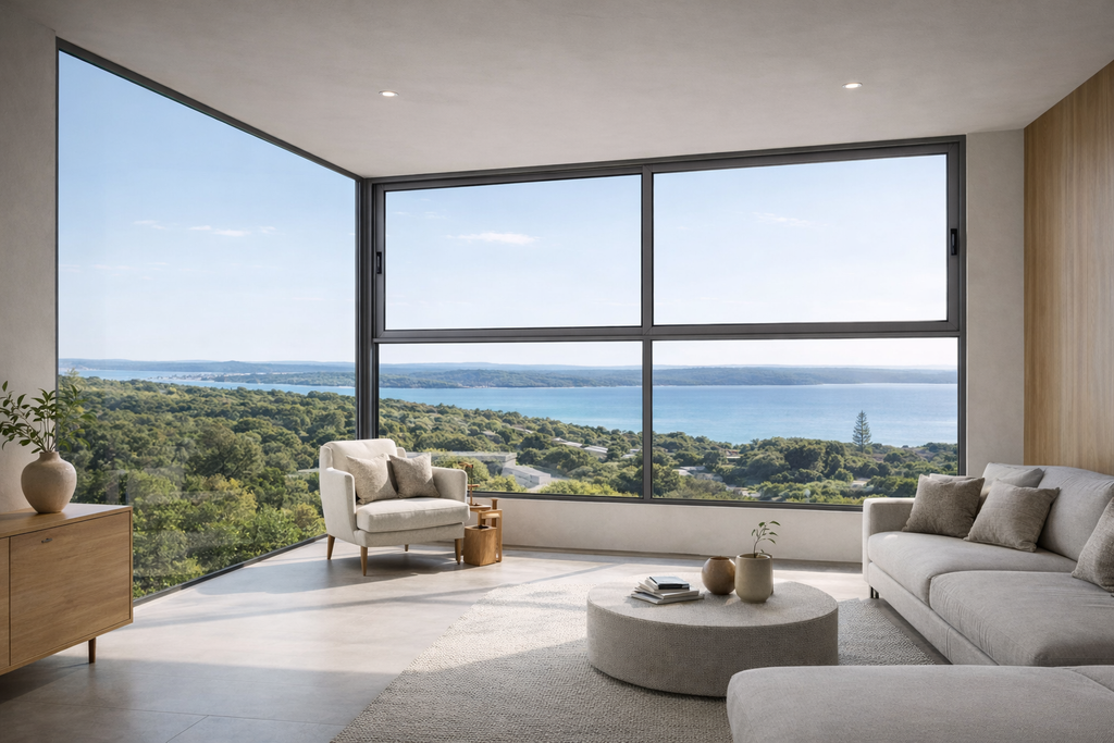 Custom Panorama Slimline Sliding Window for large residential corner glazing applications