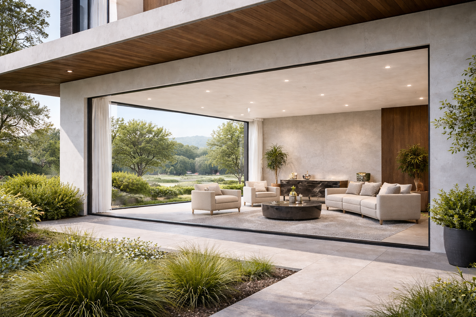 Large Picture Window in a villa setting with panoramic outdoor view