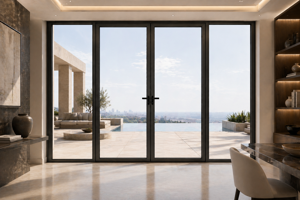 Custom Slim Frame Swing Door for balcony side access and contemporary home entrances