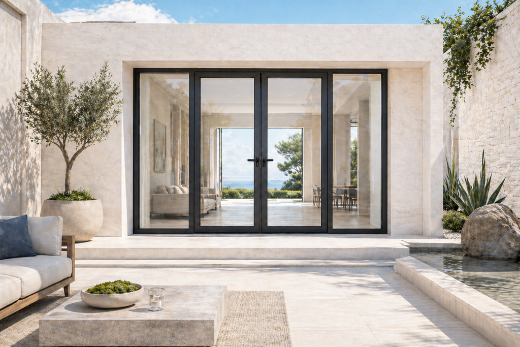Modern slim frame swing door for residential projects with single or double opening options