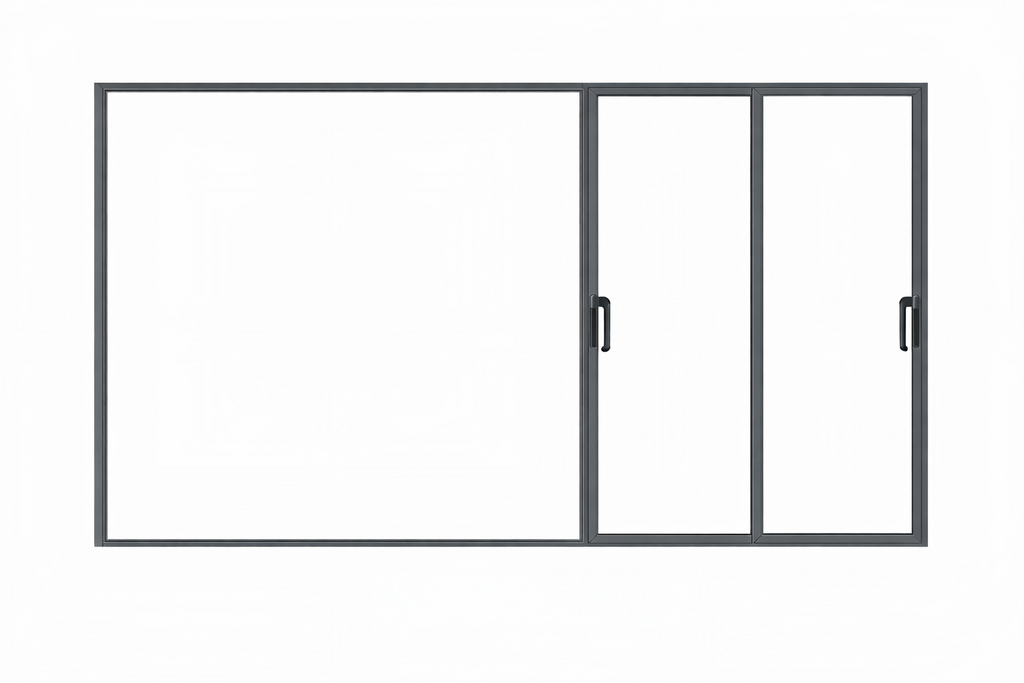 Lift-and-Slide Door with large fixed glass section and dual-panel lift-and-slide opening