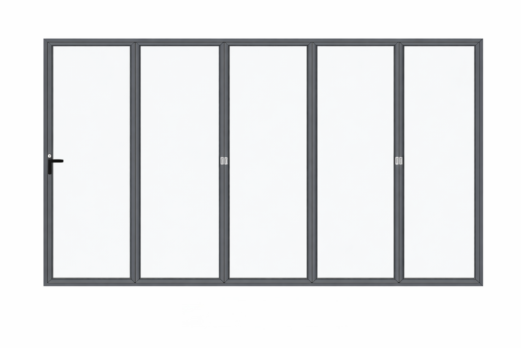 Folding Door with five-panel folding configuration and aluminum frame