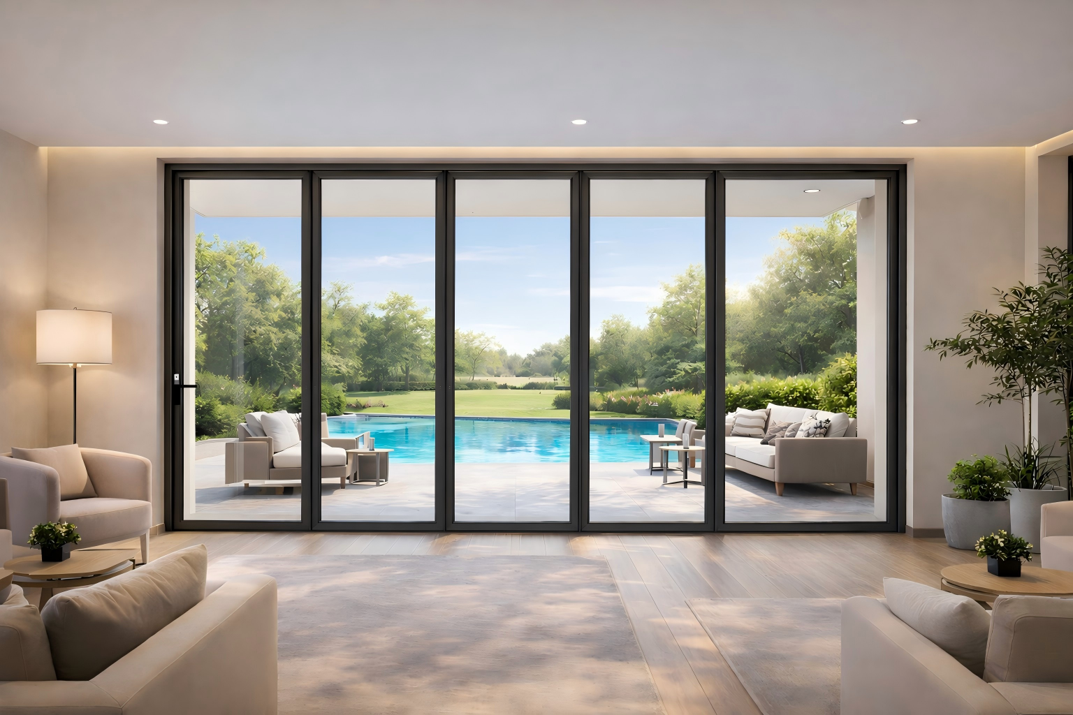 Aluminum folding door system for large openings and stronger indoor outdoor connection