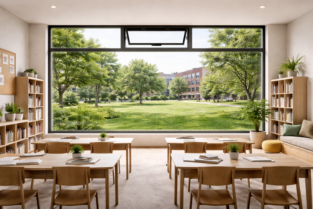 Custom daylighting and top-hung ventilation system for schools offices and public spaces
