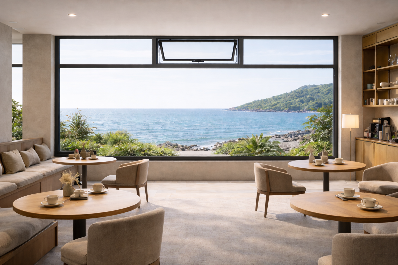 Large fixed glazing with upper ventilation section for architectural daylighting and airflow support
