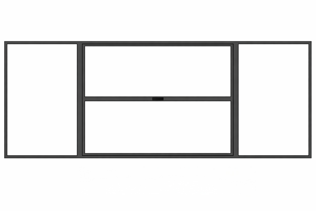 Vertical Lift Window System with fixed side viewing panels and central motorized lift opening section