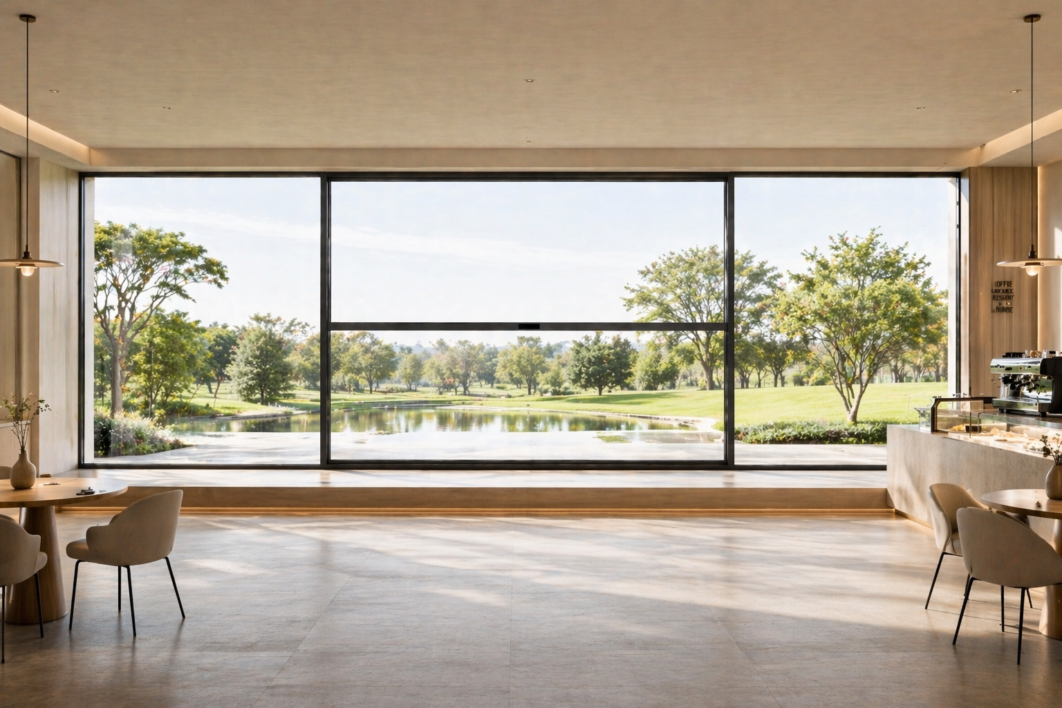 Large panoramic motorized lift window system for high-end commercial and seafront architectural spaces
