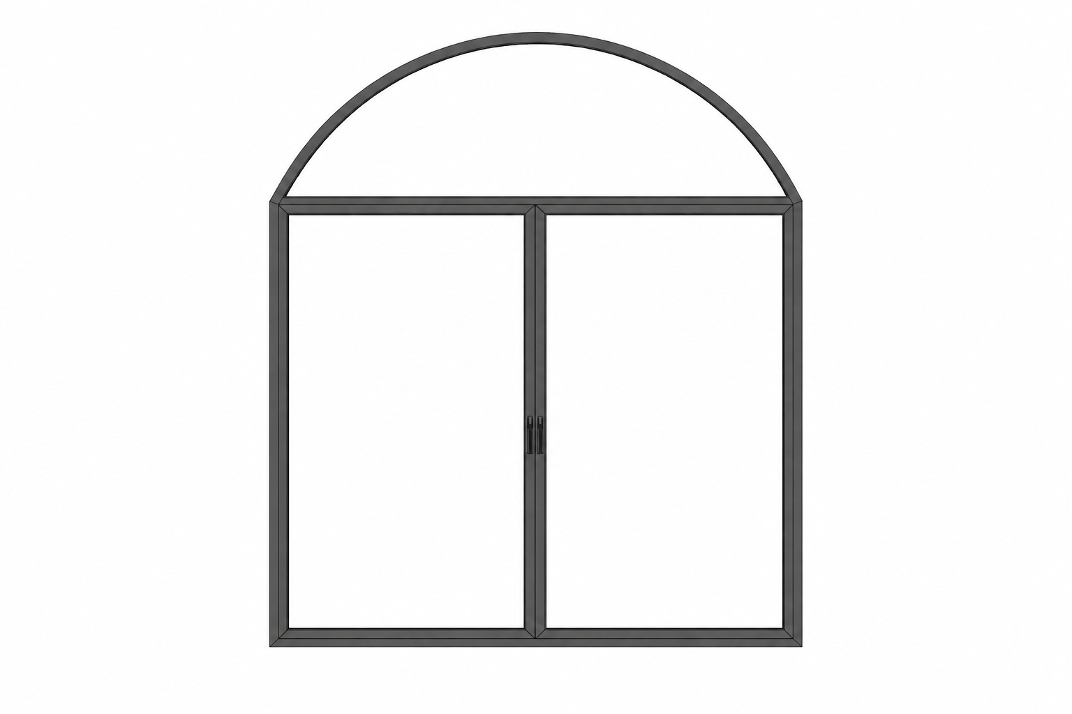 Arched Window and Door System with full arched top and lower double door configuration