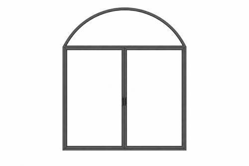 Arched Window and Door System with full arched top and lower double door configuration